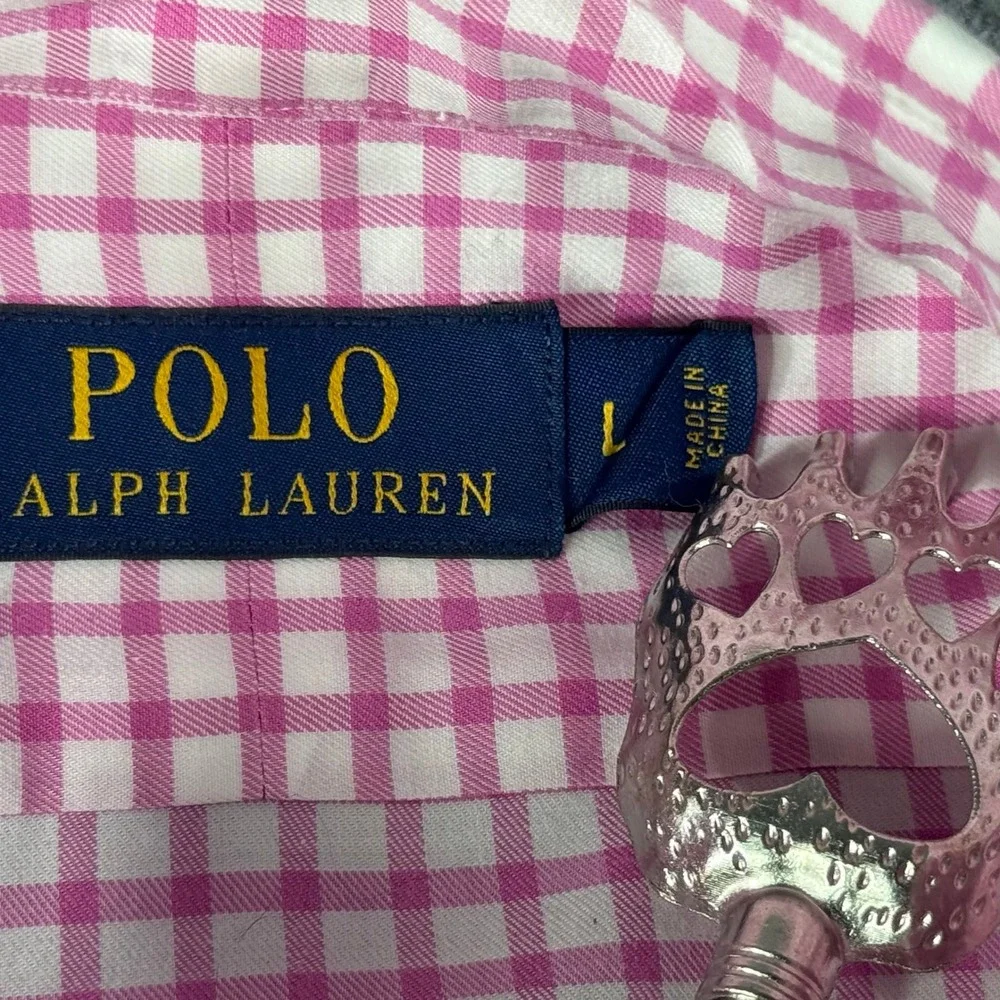 Polo Ralph Lauren Button Down Shirt Mens L Pink Blue Check Pony Logo
